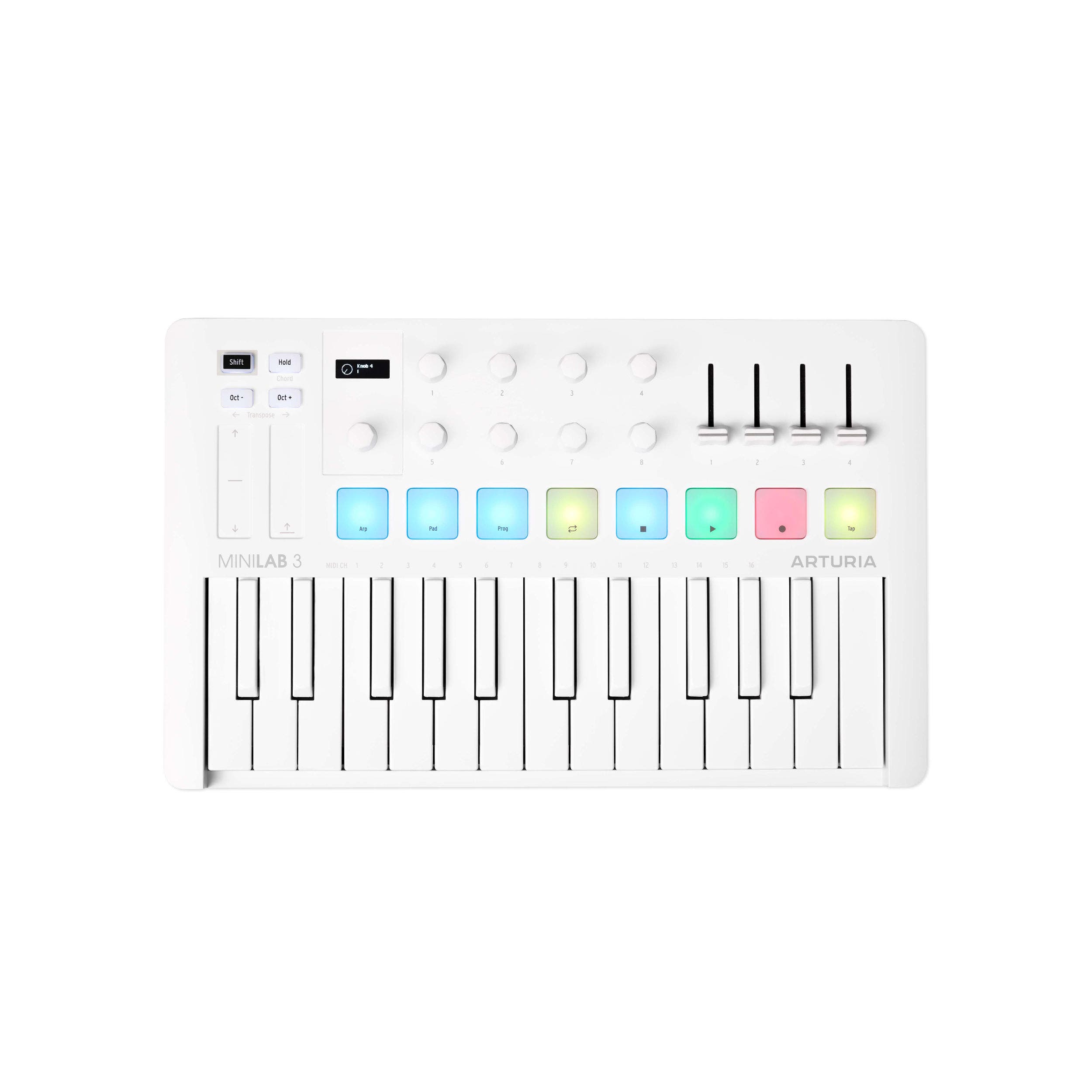 ARTURIA MINILAB 3 ALPINE WHITE 25 NOTE SLIM KEY USBC MIDI CONTROLLER KEYBOARD WITH MIDI