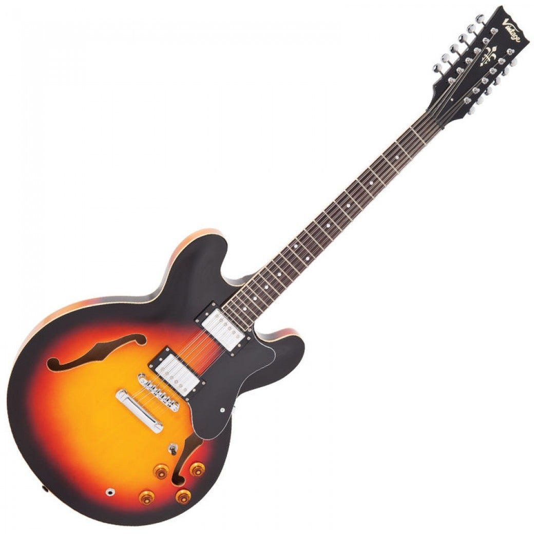 VINTAGE VSA535 12 12 STRING SEMI HOLLOW ELECTRIC GUITAR TOBACCO SUNBURST Rockshop