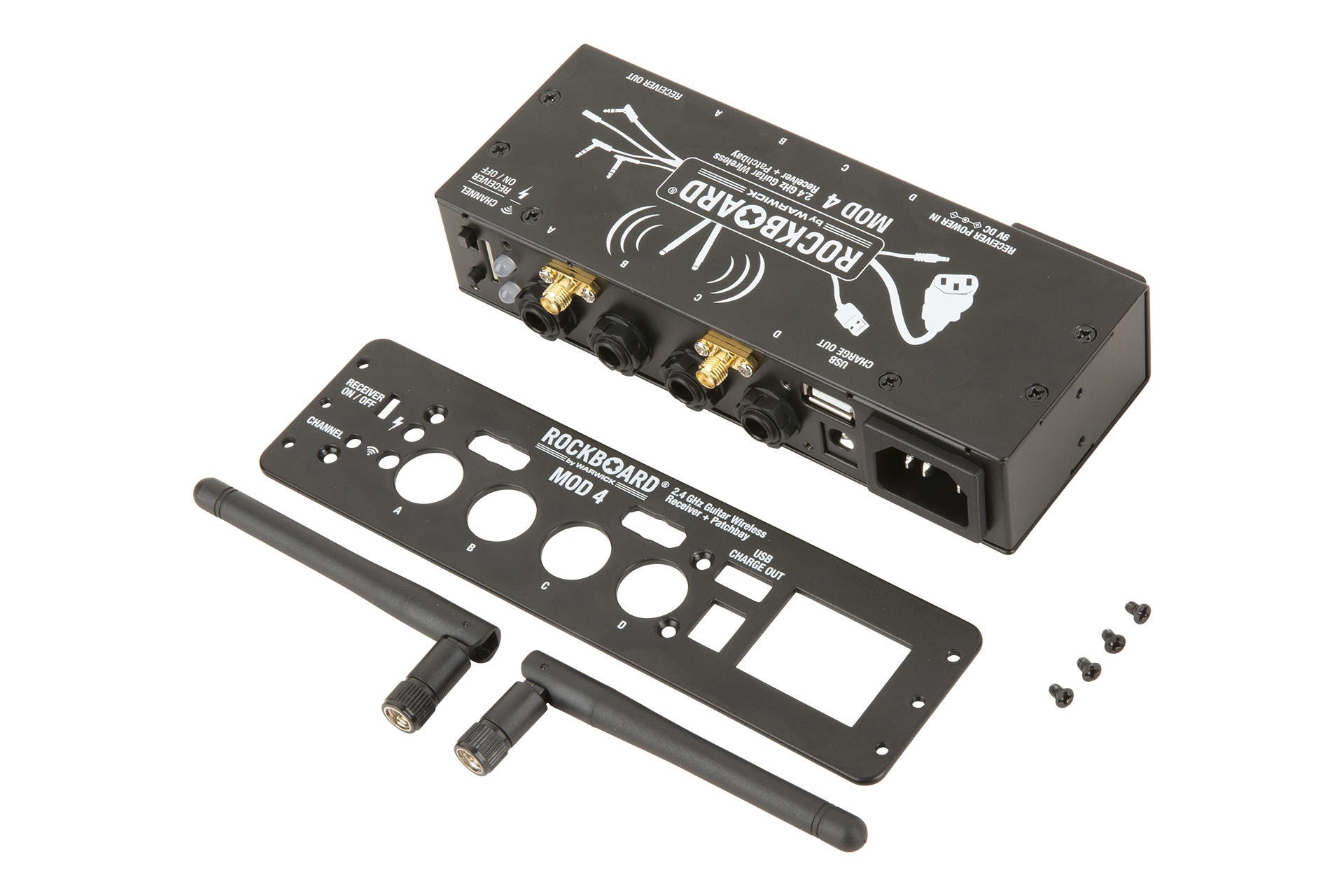ROCKBOARD MOD4 U2 - WITH 2.4 GHZ GUITAR WIRELESS SYSTEM INCLUDED - 4 X TRS  THRU - 1 X TS RECEIVER OUT - POWER THRU - USB Rockshop