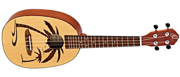 ORTEGA PA5 EKLECTRIC PINEAPPLE UKEKELE SATIN LASER ETCHED PALM TREE FINISH LR BAGGS FIVE O SPRUCE TOP MAHOGANY B S Rockshop